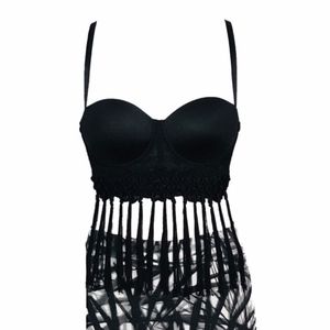 bebe Black Fringe Bustier Crop Top